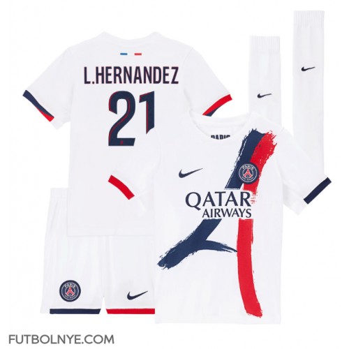 Camiseta Paris Saint-Germain Lucas Hernandez #21 Visitante Equipación para niños 2024-25 manga corta (+ pantalones cortos)